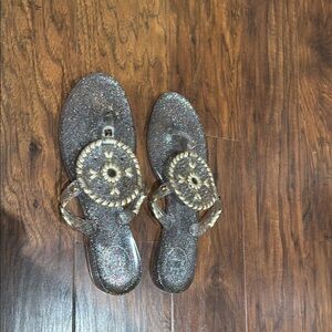 Jack Rogers Jelly Silver Tan Sandals with Ornate Medallions